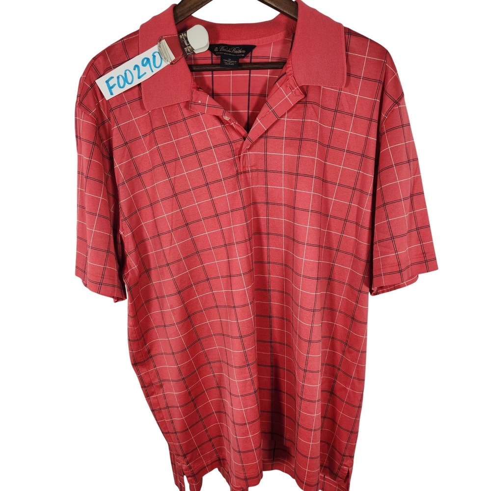 Brooks Brothers Double Mercerized Cotton Coral Windowpane Print Polo Shirt XL